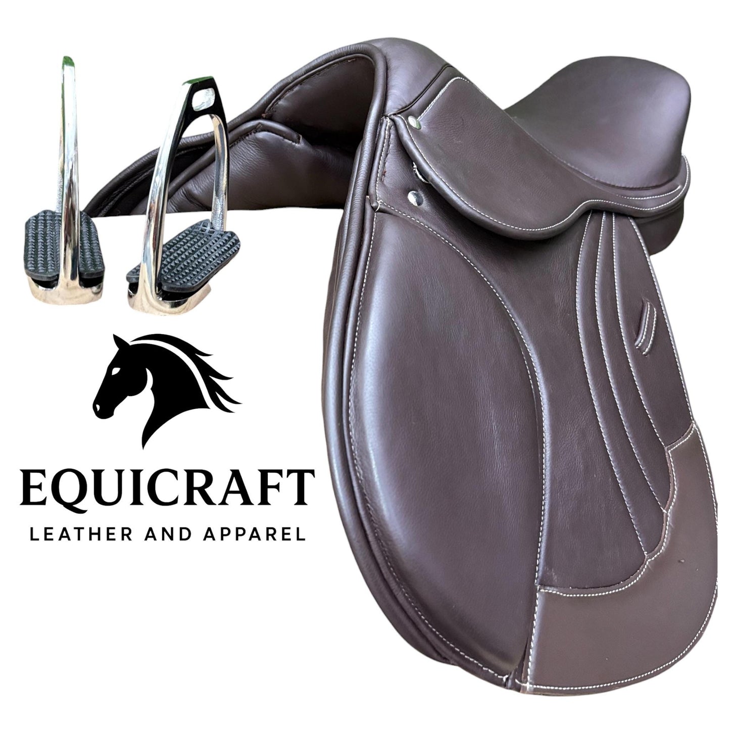 Premium Close Contact Saddle | Brown Leather English Riding Saddle for Training & Jumping