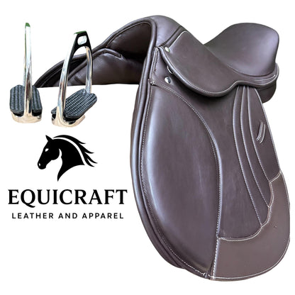 Premium Close Contact Saddle | Brown Leather English Riding Saddle for Training & Jumping