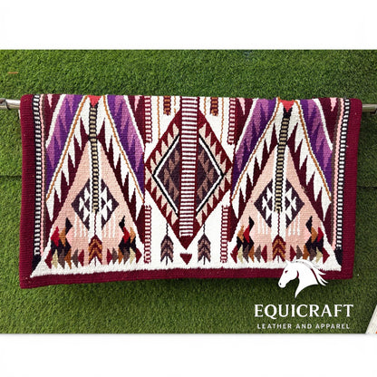 Western Wool Saddle Blanket, Burgundy Purple Pink Diamond Aztec Pattern, Southwestern Horse Saddle Pad, Show Blanket New