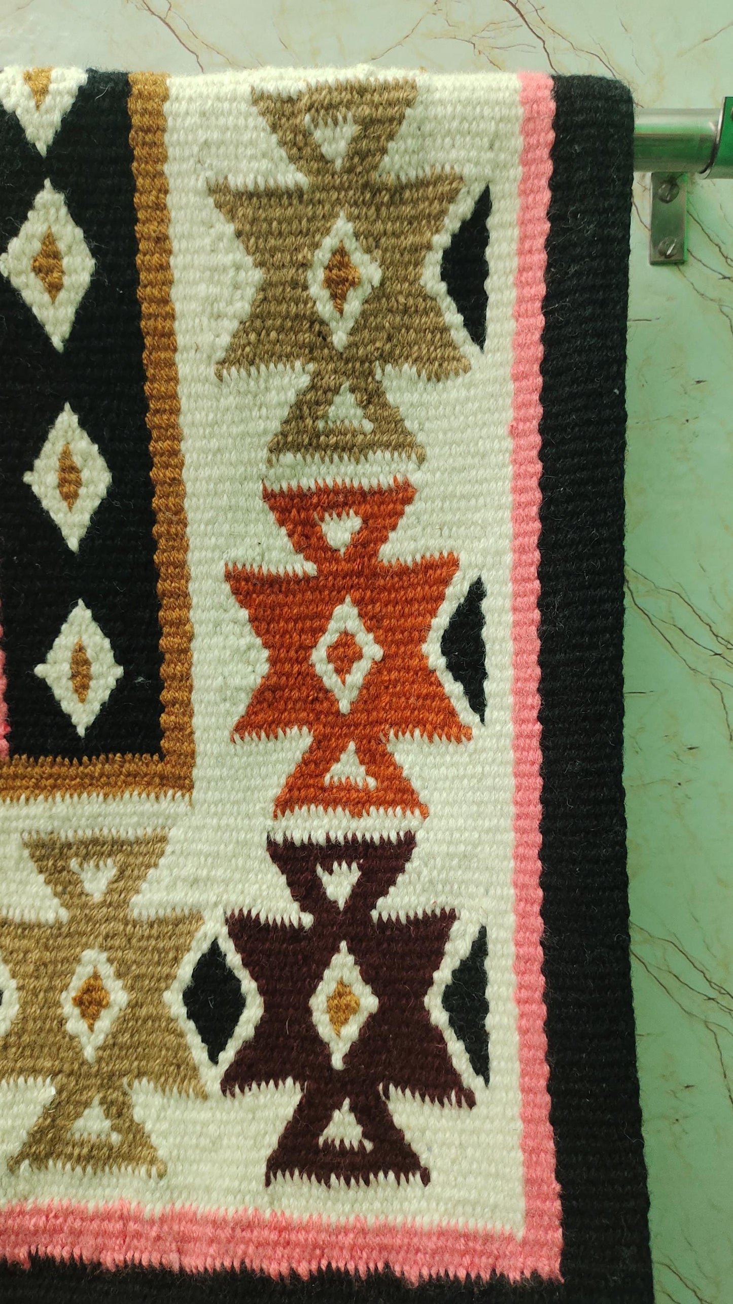 Burgundy Pink Wool Western Saddle Blanket – Aztec Cross Diamond Show Blanket | Horse Pad Barrel Racing Rodeo Tack