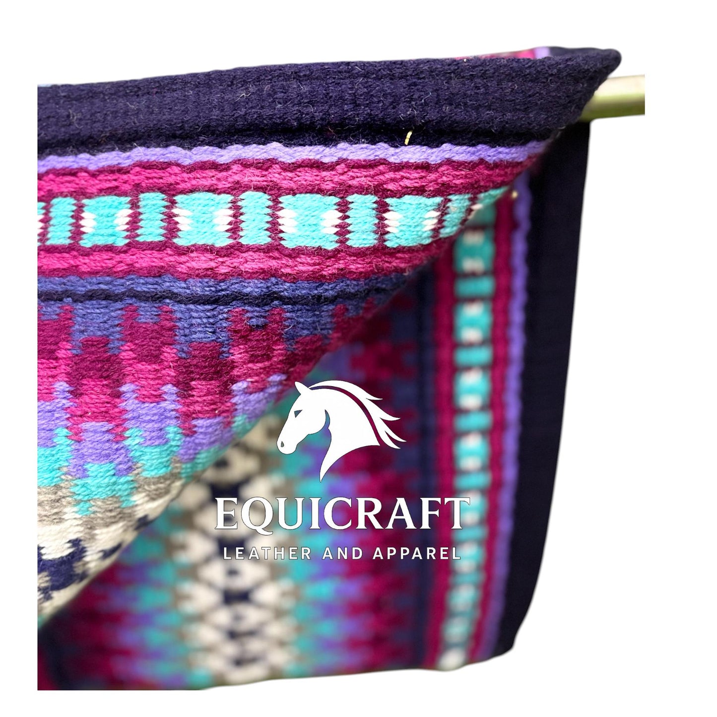 Navy Turquoise Wool Western Saddle Pad – Aztec Zigzag Show Pad | Horse Blanket Barrel Racing Rodeo Ranch Tack