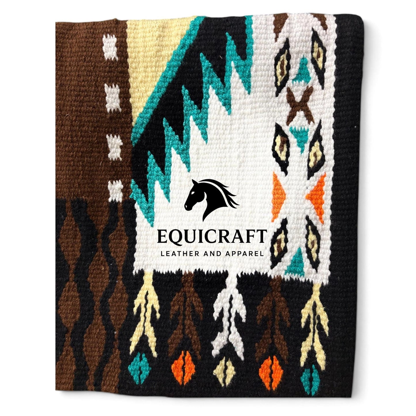 Western Wool Ranch Saddle Blanket, Aztec Pattern, Turquoise Brown White Horse Saddle Pad, Southwestern Show Blanket Size-34x48