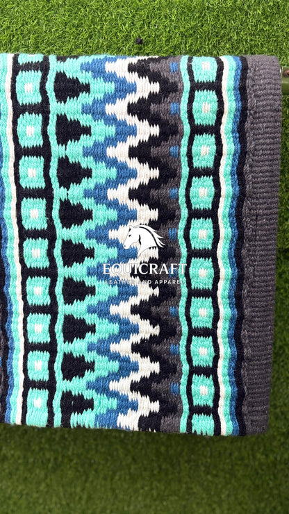 Black Mint Blue Wool Western Saddle Pad – Aztec Zigzag Show Pad | Horse Blanket Barrel Racing Rodeo Ranch Tack