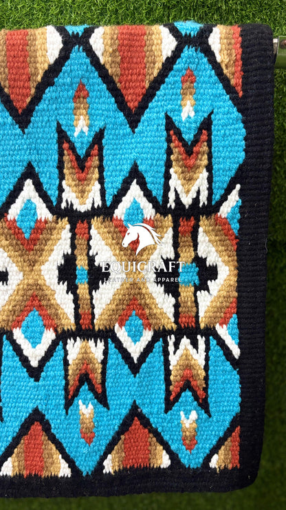 Turquoise Red Gold Wool Western Saddle Blanket – Aztec Chevron Show Blanket | Horse Pad Barrel Racing Rodeo Tack