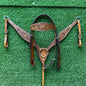 Tan Floral Tooled Leather Western Headstall & Breast Collar Set – Plain Silver Hardware Horse Tack | Barrel Racing Rodeo