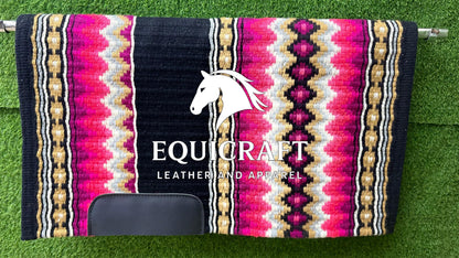 Western Saddle Pad | Black Pink Gold Aztec Wool Horse Blanket | Show Saddle Pad | Trail Riding Pad | Reining Pad | Quarter Horse Pad |