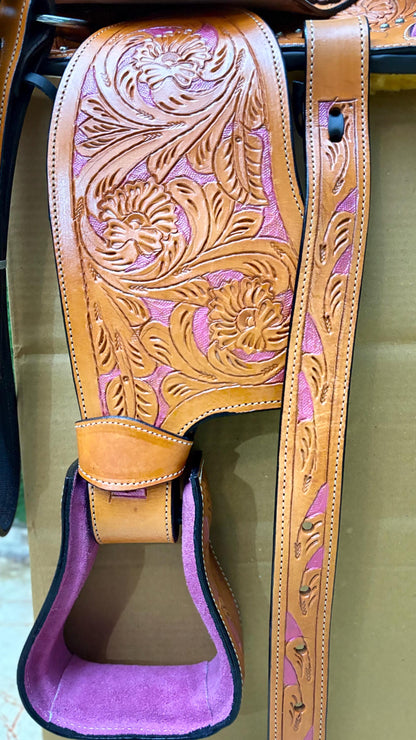 Hand Tooled Western Leather Saddle with Tack Set