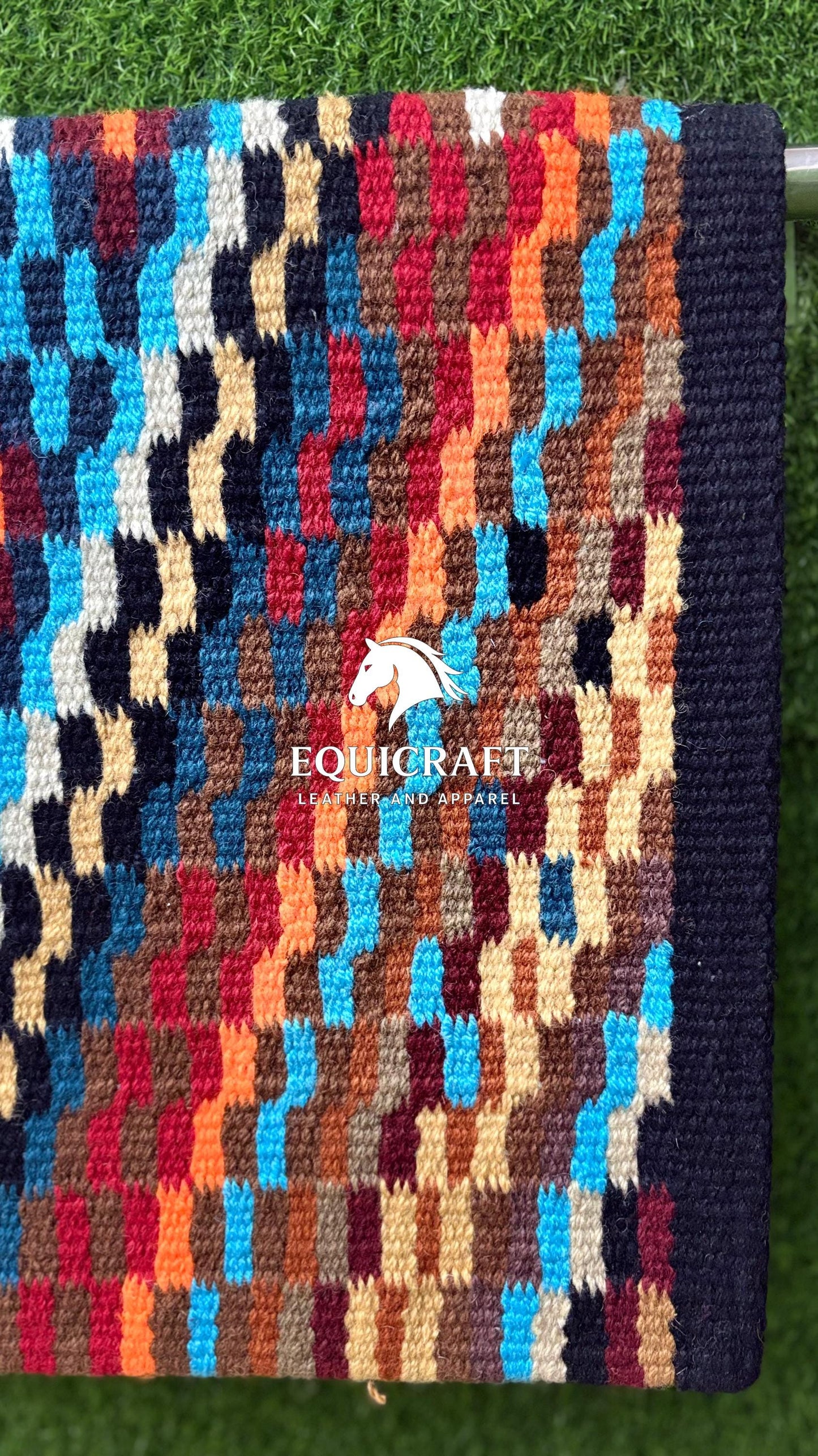 Multicolor Wool Western Saddle Pad – Rainbow Mosaic Show Pad | Horse Blanket Barrel Racing Rodeo Ranch Tack SIZE 34X 36