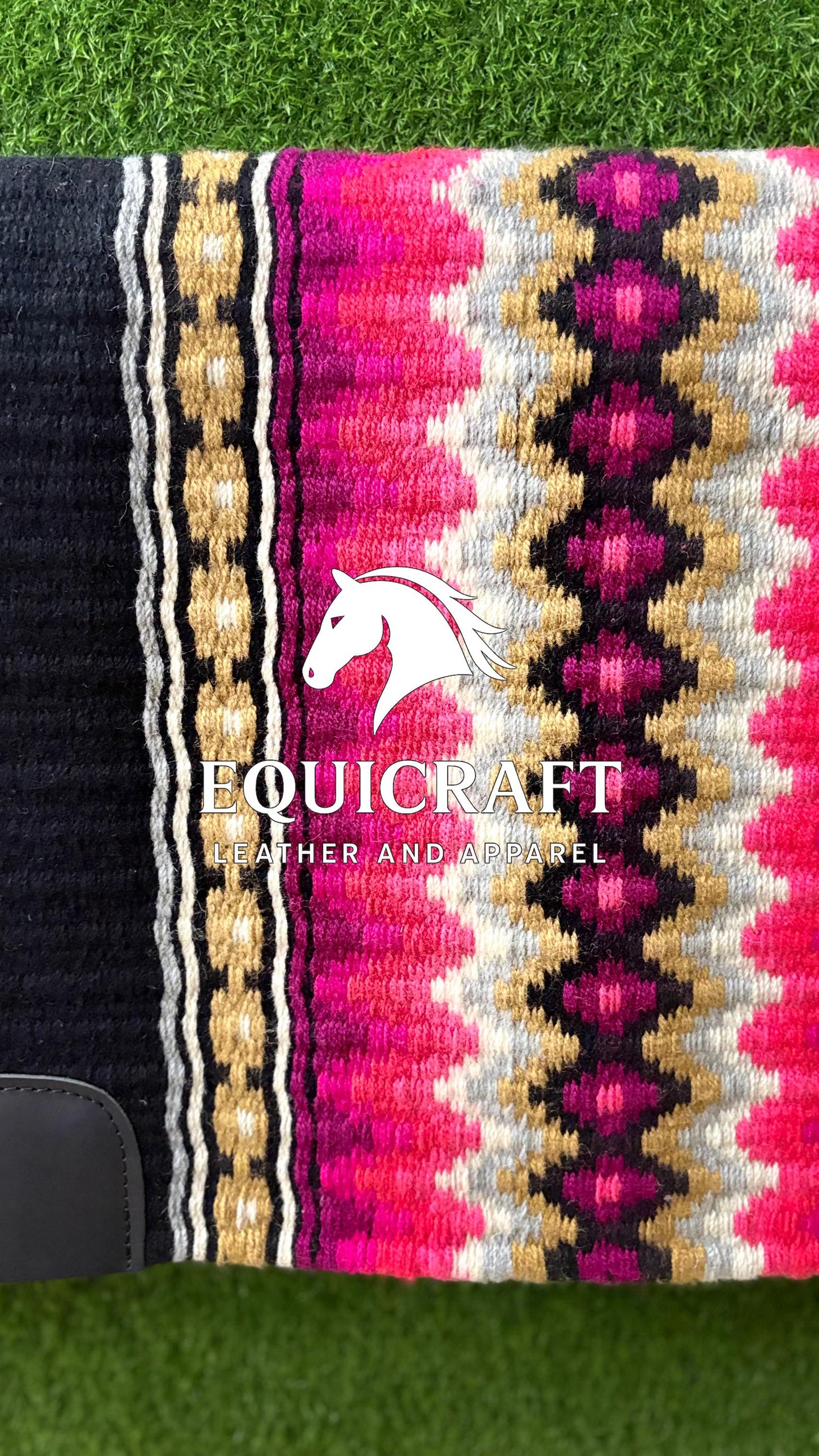 Western Saddle Pad | Black Pink Gold Aztec Wool Horse Blanket | Show Saddle Pad | Trail Riding Pad | Reining Pad | Quarter Horse Pad |