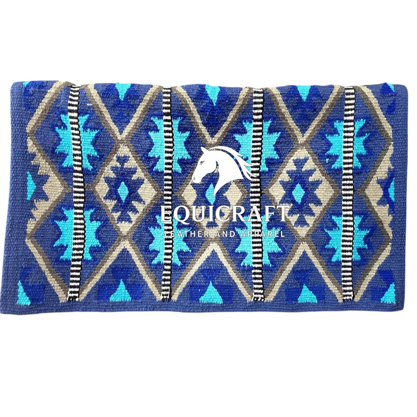 Navy Blue Turquoise Wool Western Saddle Blanket – Aztec Diamond Show Blanket | Horse Pad Barrel Racing Rodeo Tack