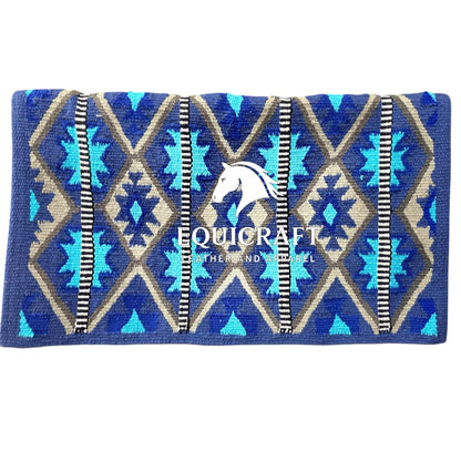 Navy Blue Turquoise Wool Western Saddle Blanket – Aztec Diamond Show Blanket | Horse Pad Barrel Racing Rodeo Tack