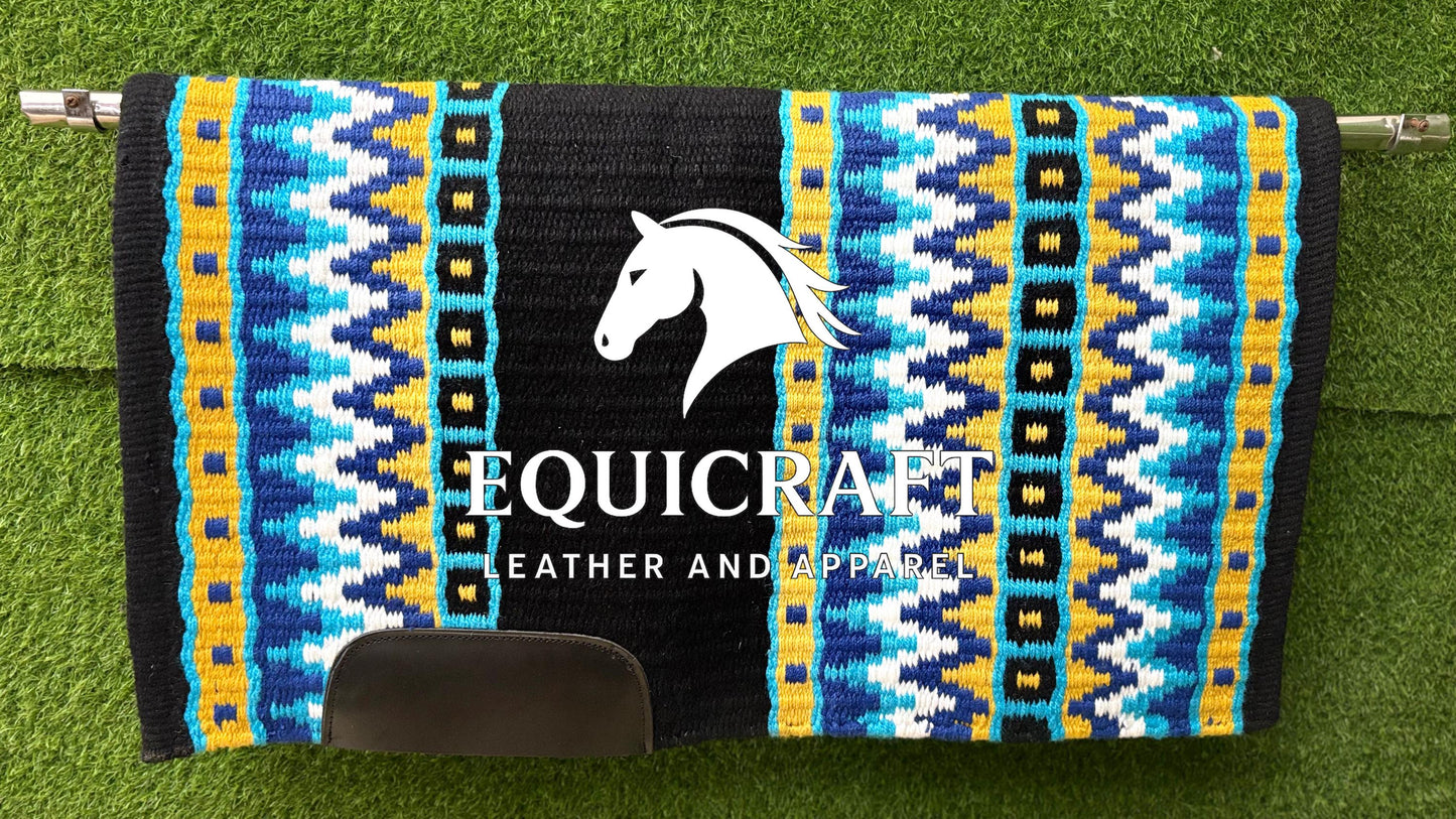 Western Show Saddle Pad | Black Turquoise Yellow Blue Wool Blanket | Hand-Woven Southwestern Horse Saddle Pad | ShowTrail Pad
