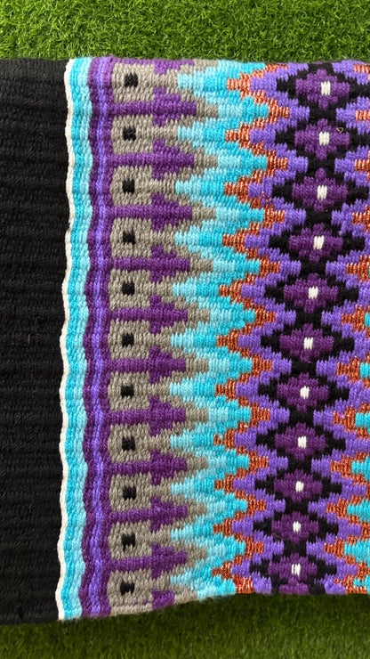 Western Saddle Pad | Black Purple Turquoise Saddle Blanket | Aztec Wool Horse Pad | Southwest Show Pad | Horse Tack Gift