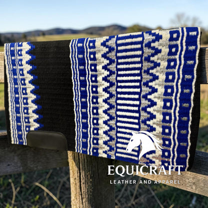 Royal Blue Black Wool Western Saddle Pad – Aztec Stripe Show Pad | Horse Blanket Barrel Racing Rodeo Ranch Tack SIZE 36X42