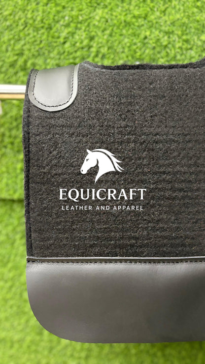 18 MM Black Woollen  Felt Saddle Pad with Hand-Carved Leather | Western Riding Pad | 30X30" & 32X32"