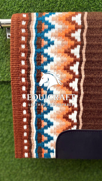 Western Saddle Pad | Brown Orange Teal Aztec Wool Horse Blanket | Show Saddle Pad | Trail Riding Pad | Reining Pad | Quarter Horse Pad