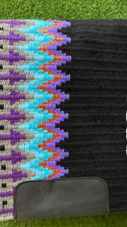 Western Saddle Pad | Black Purple Turquoise Saddle Blanket | Aztec Wool Horse Pad | Southwest Show Pad | Horse Tack Gift