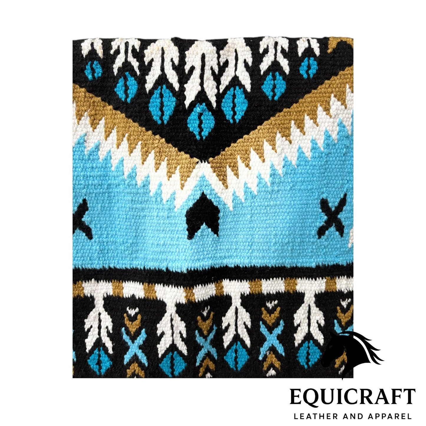 Sky Blue Turquoise Black White Southwestern Woven Wool Saddle Blankets Show Pads"