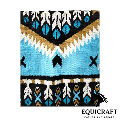 Sky Blue Turquoise Black White Southwestern Woven Wool Saddle Blankets Show Pads"