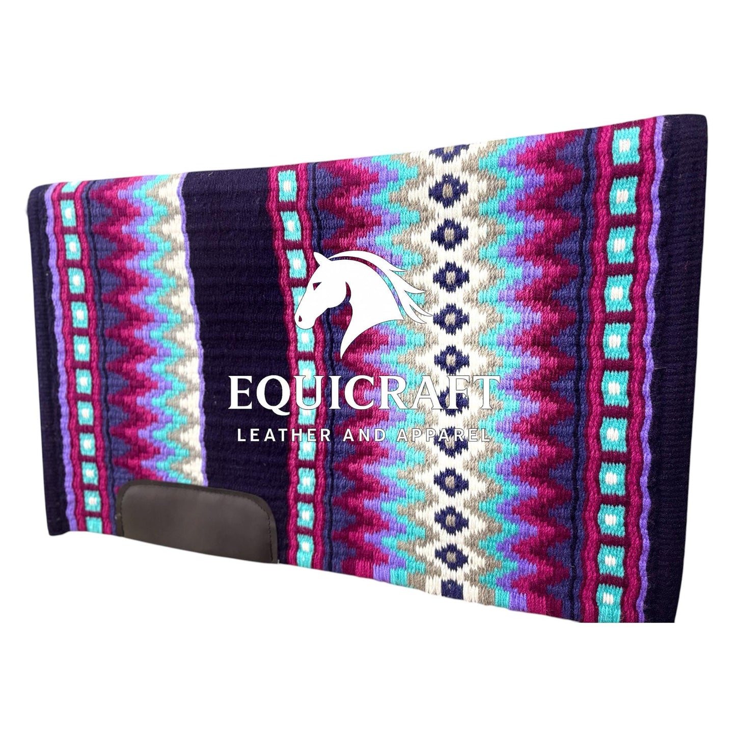 Navy Turquoise Wool Western Saddle Pad – Aztec Zigzag Show Pad | Horse Blanket Barrel Racing Rodeo Ranch Tack