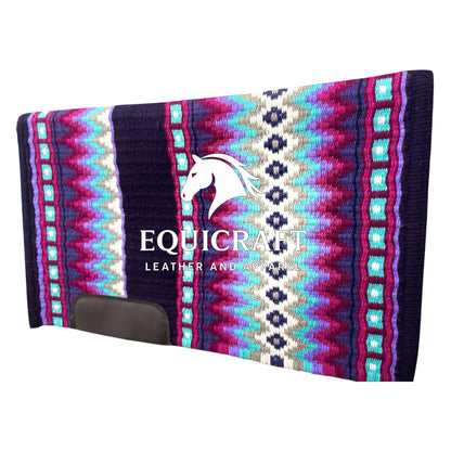 Navy Turquoise Wool Western Saddle Pad – Aztec Zigzag Show Pad | Horse Blanket Barrel Racing Rodeo Ranch Tack