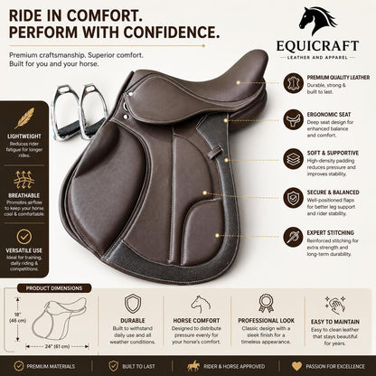Brown Leather English Jumping Saddle | Close Contact Horse Saddle | Comfortable Riding Tack