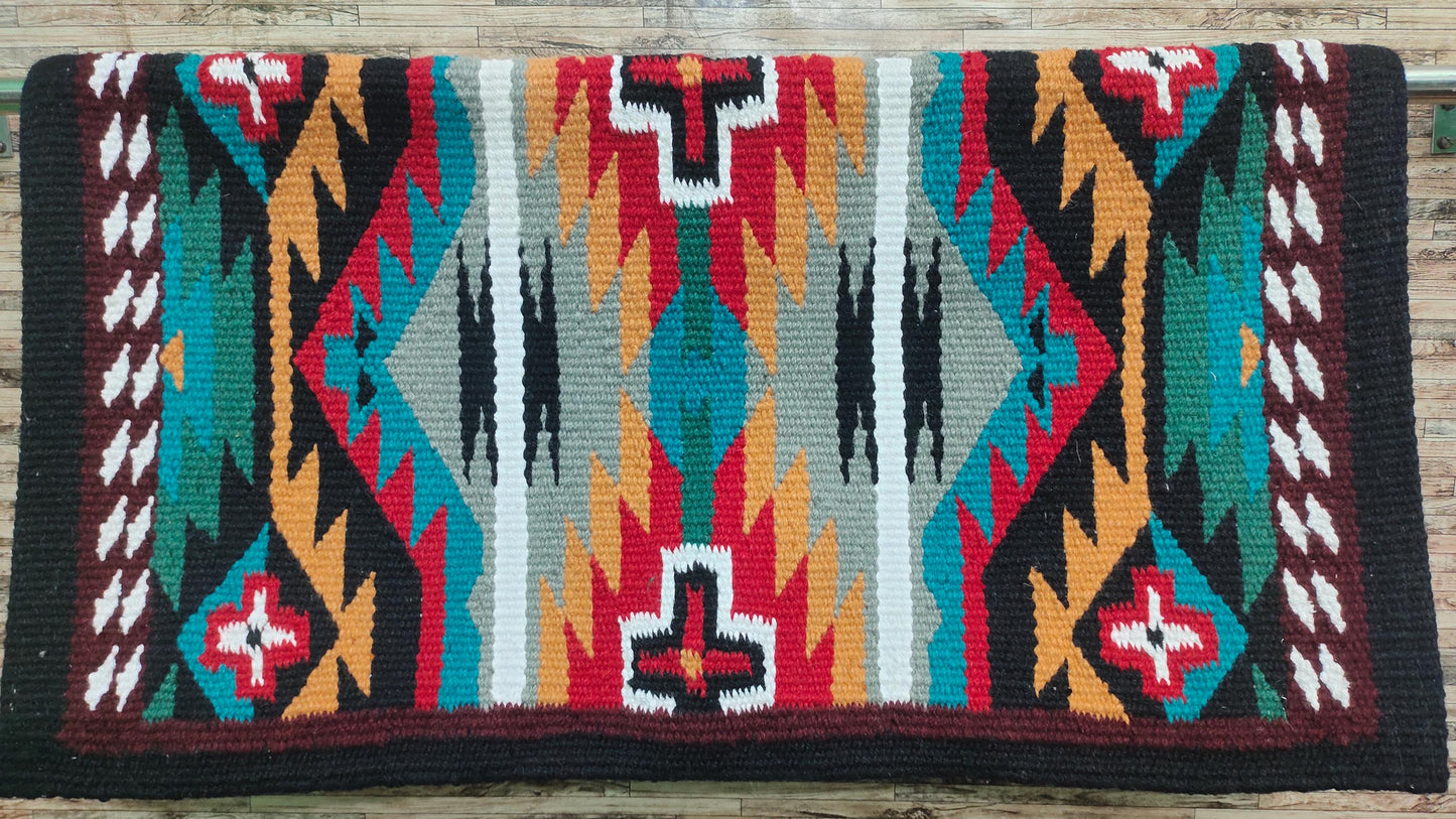 Multicolor Wool Western Saddle Blanket – Aztec Cross Show Blanket | Horse Pad Barrel Racing Rodeo Ranch Tack