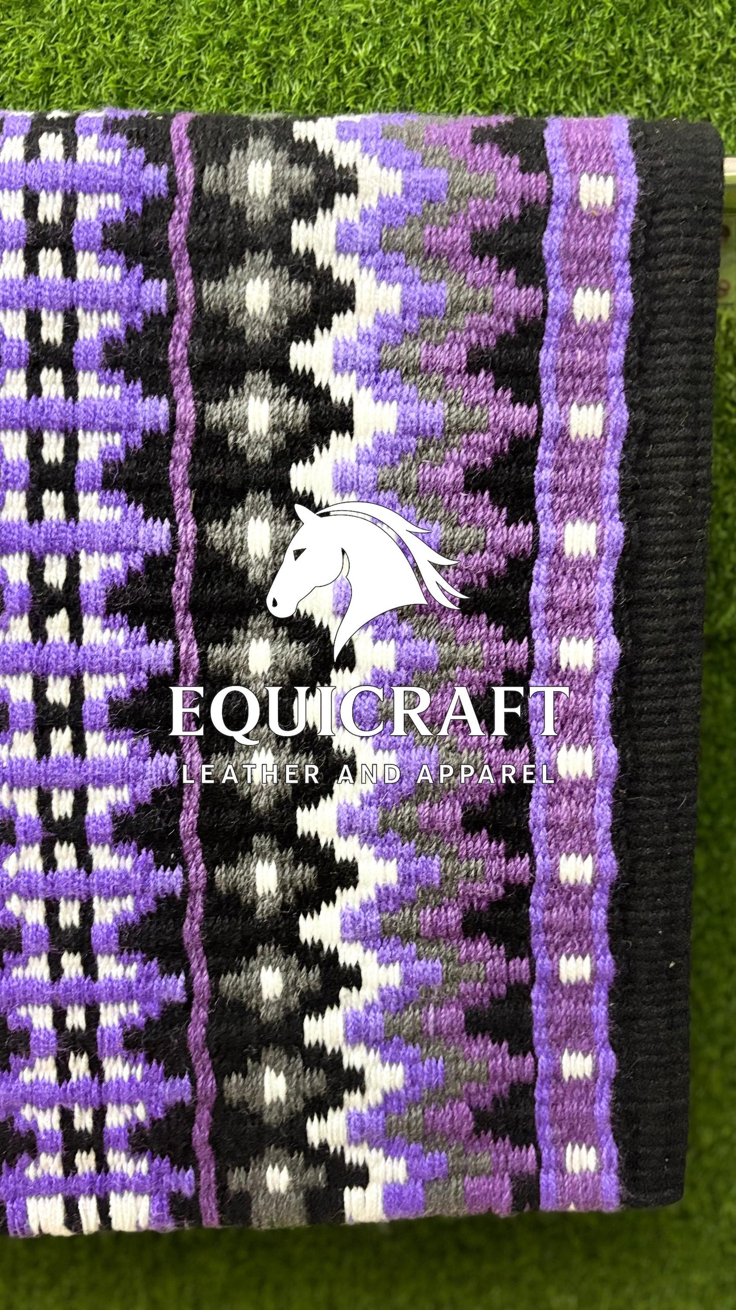 Aztec Western Show Saddle Pad | Black Purple Gray White Wool Blanket | Hand-Woven Southwestern Horse Saddle Pad | Trail Pad