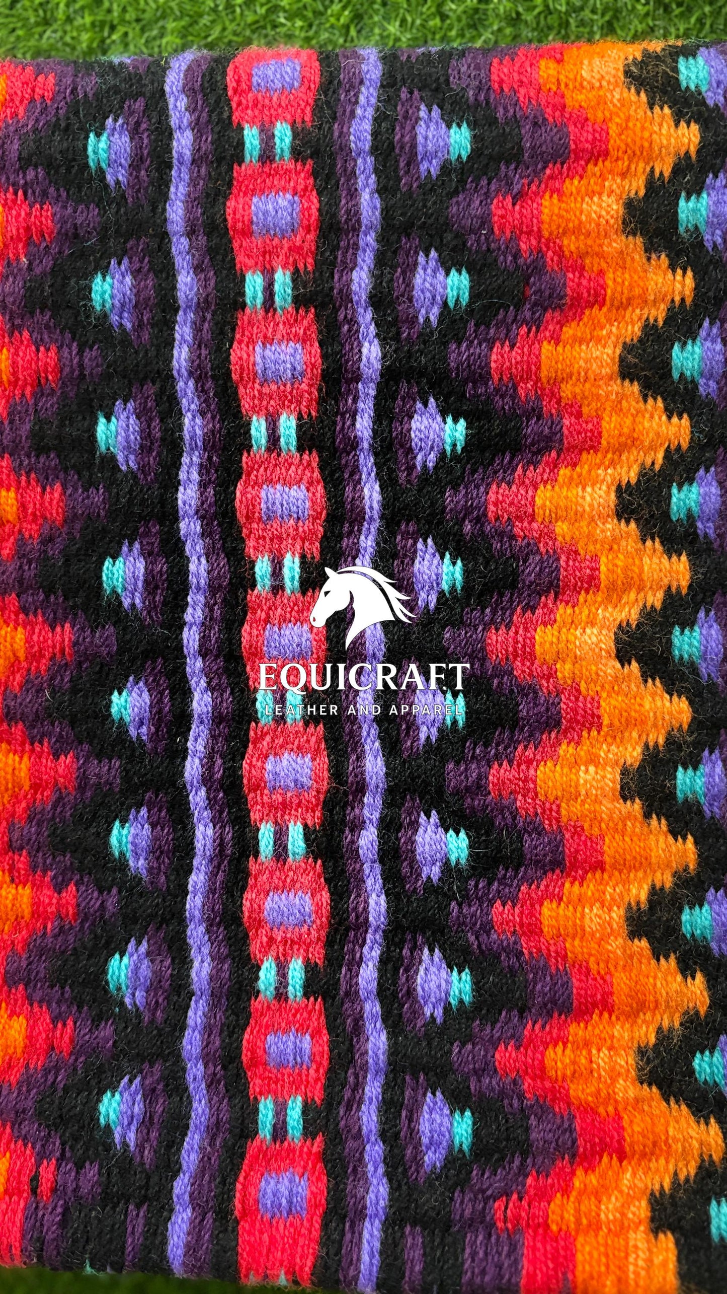Western Show Saddle Pad | Black Orange Red Purple Wool Blanket | Hand-Woven Southwestern Horse Saddle Pad | Barrel Racing Pad