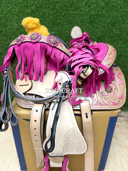 Hand Tooled Leather Western Saddle with Tack Set | Barrel Racing