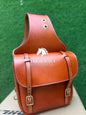 Tan Leather Western Saddle Bag – Double Buckle Plain Horse Trail Bag | Brass Hardware Grommet Cowboy Riding Tack