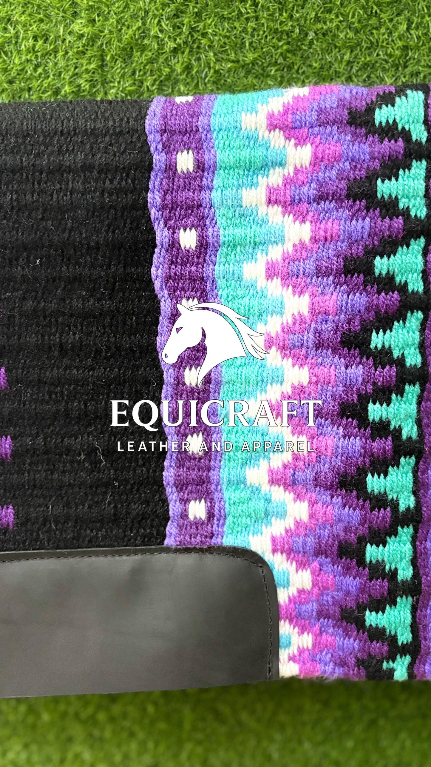 Aztec Western Show Saddle Pad | Teal Purple Pink Black Wool Blanket | Hand-Woven Southwestern Horse Saddle Pad | Barrel Racing Pad