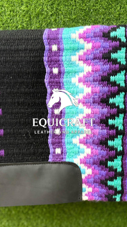 Aztec Western Show Saddle Pad | Teal Purple Pink Black Wool Blanket | Hand-Woven Southwestern Horse Saddle Pad | Barrel Racing Pad