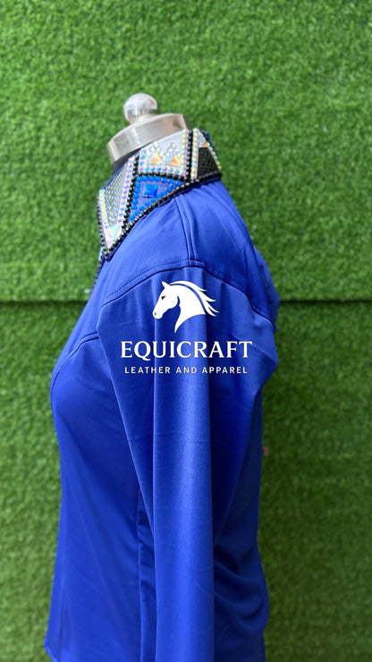 Womens Western Show Shirt | Royal Blue Black AB Crystal Rhinestone Showmanship Shirt | Ladies Rodeo Queen Blouse | Horse Show Shirt