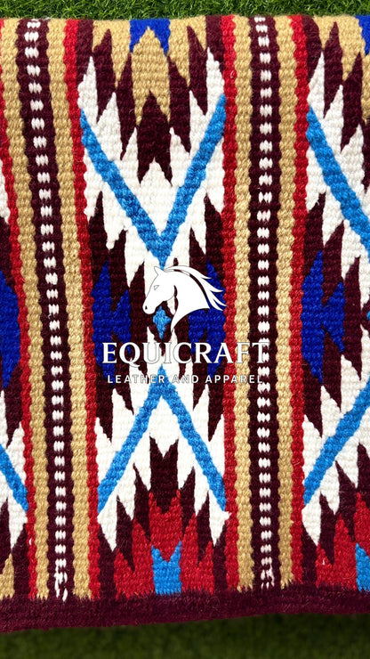 Burgundy Multicolor Wool Western Saddle Blanket – Diamond Show Blanket |Horse Pad Rodeo Ranch Tack