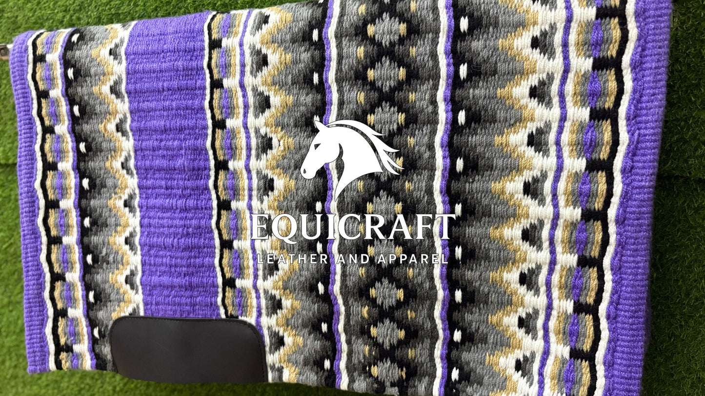 Handmade Western Saddle Pad | Purple Grey Saddle Blanket | Aztec Wool Horse Pad | Southwest Show Pad | Horse Tack Gift