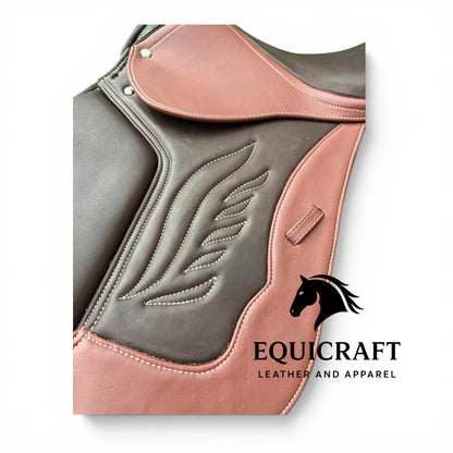 Double tone Premium Close Contact Saddle | Brown Leather English Riding Saddle for Training & Jumping