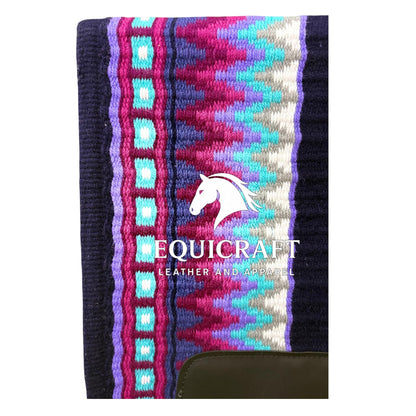 Navy Turquoise Wool Western Saddle Pad – Aztec Zigzag Show Pad | Horse Blanket Barrel Racing Rodeo Ranch Tack