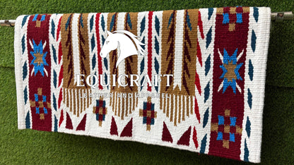 Aztec Western Show Saddle Pad | Orange Blue White Wool Blanket | Hand-Woven Southwestern Horse Saddle Pad | Trail Pad Equestrian Gift