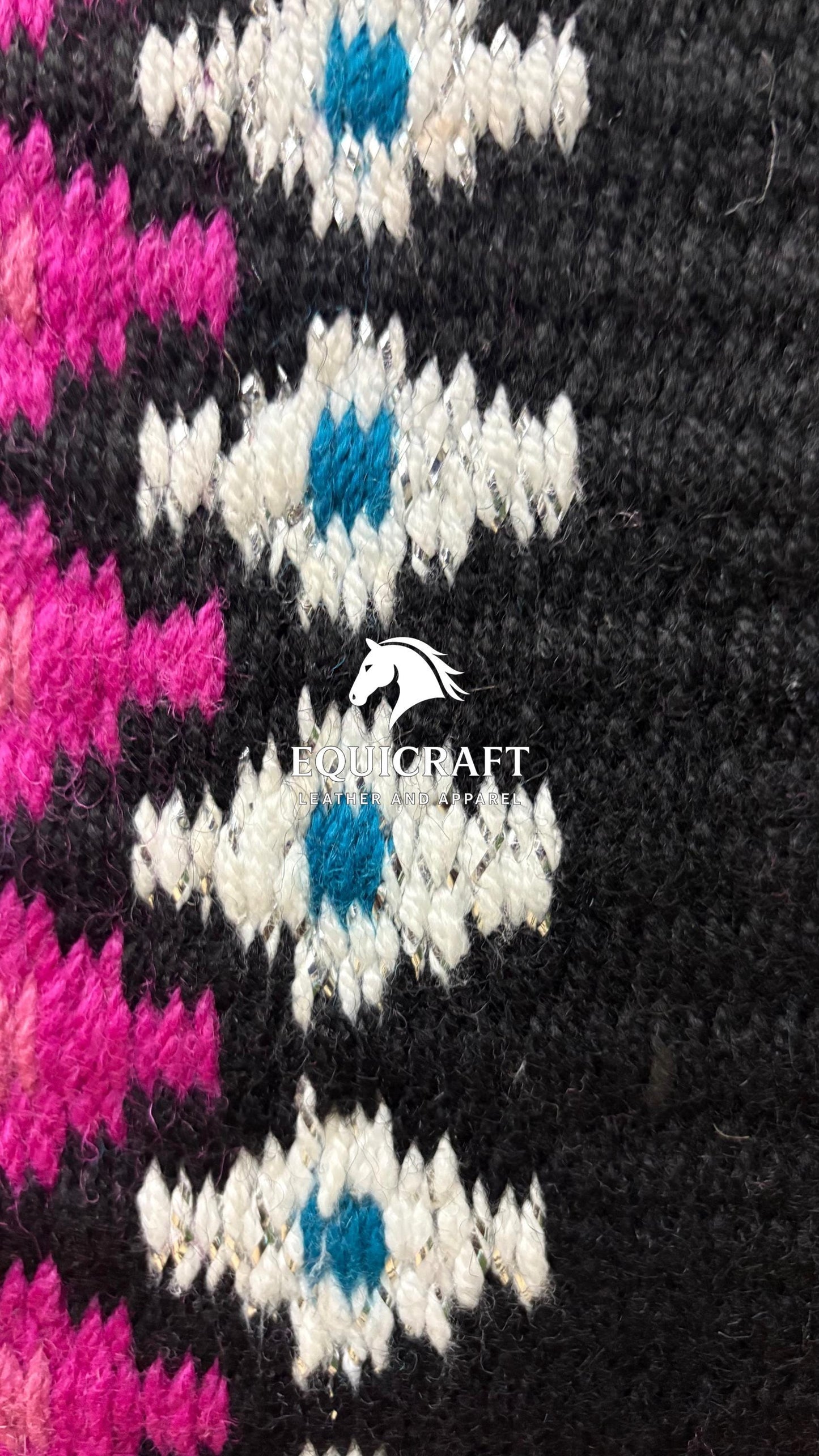 Black Pink Teal Wool Western Saddle Pad – Aztec Star Show Pad | Horse Blanket Barrel Racing Rodeo Ranch Tack