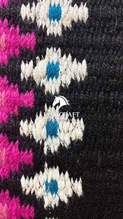 Black Pink Teal Wool Western Saddle Pad – Aztec Star Show Pad | Horse Blanket Barrel Racing Rodeo Ranch Tack