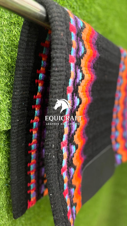 Western Show Saddle Pad | Black Orange Red Purple Wool Blanket | Hand-Woven Southwestern Horse Saddle Pad | Barrel Racing Pad