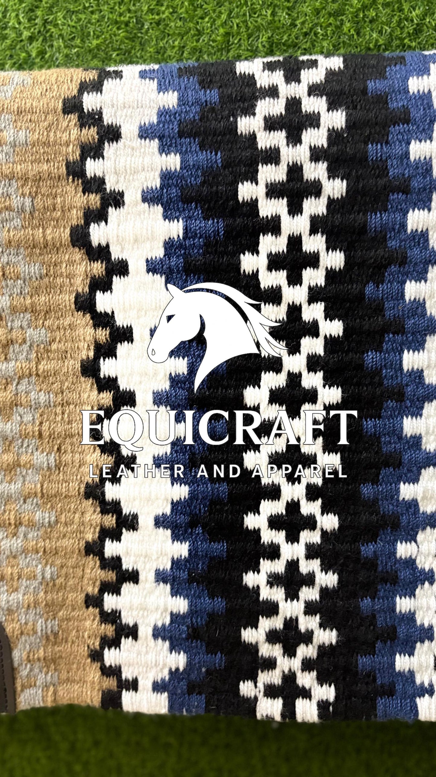 Blue Tan Wool Western Saddle Pad – Horse Blanket Barrel Racing Rodeo Tack Diamond Show Pad