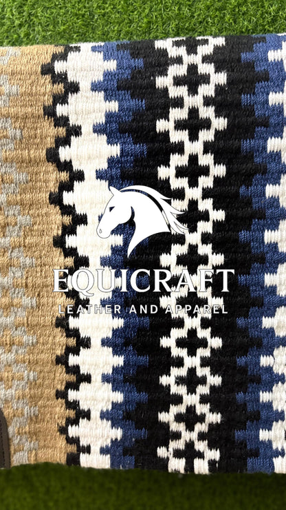 Blue Tan Wool Western Saddle Pad – Horse Blanket Barrel Racing Rodeo Tack Diamond Show Pad