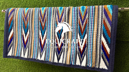 Aztec Western Saddle Blanket | Multicolor Turquoise Purple Gold Wool Pad | Hand-Woven Southwestern Horse Saddle Blanket | Show Pad