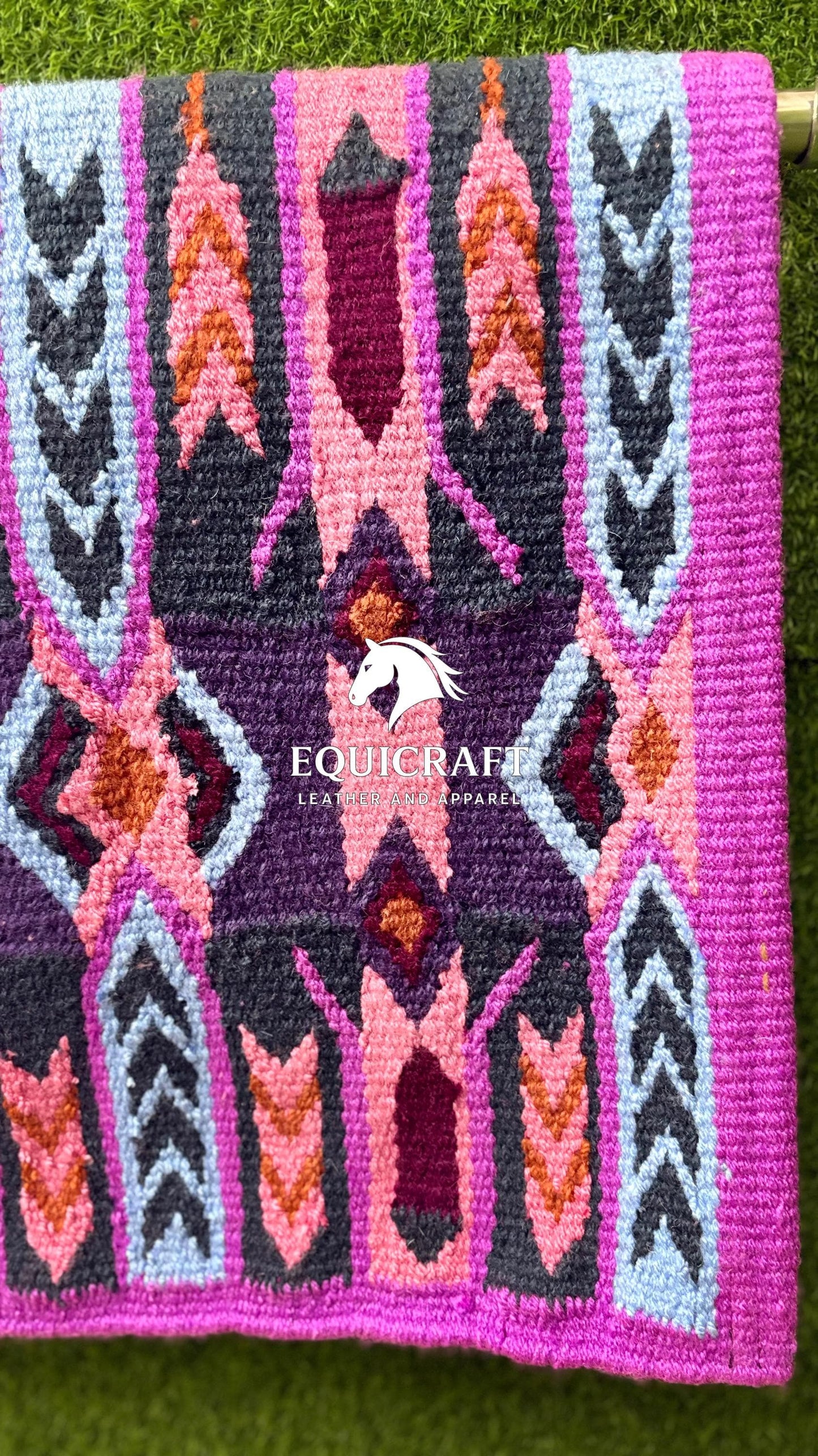 Magenta Grey Wool Western Saddle Blanket – Aztec Arrow Diamond Show Blanket | Horse Pad Barrel Racing Rodeo Tack SIZE 34X42