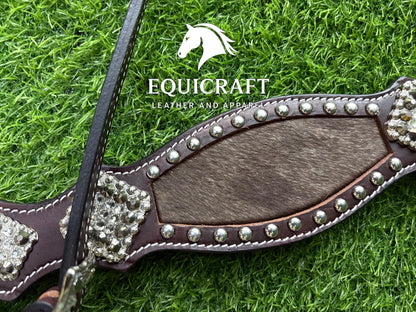Hairon Western Leather One Ear Headstall & Breast Collar Set – Horse Tack | Cowboy Riding Gear | Rodeo Trail Barrel Racing