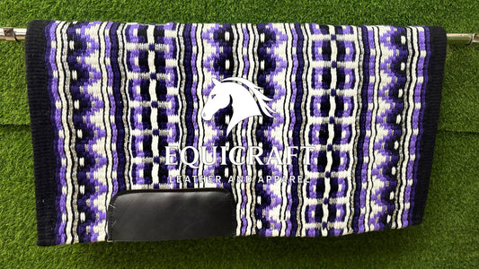 Aztec Western Show Saddle Pad | Purple Black Silver Wool Blanket | Hand-Woven Southwestern Horse Saddle Pad Trail Pad Equestrian Gift