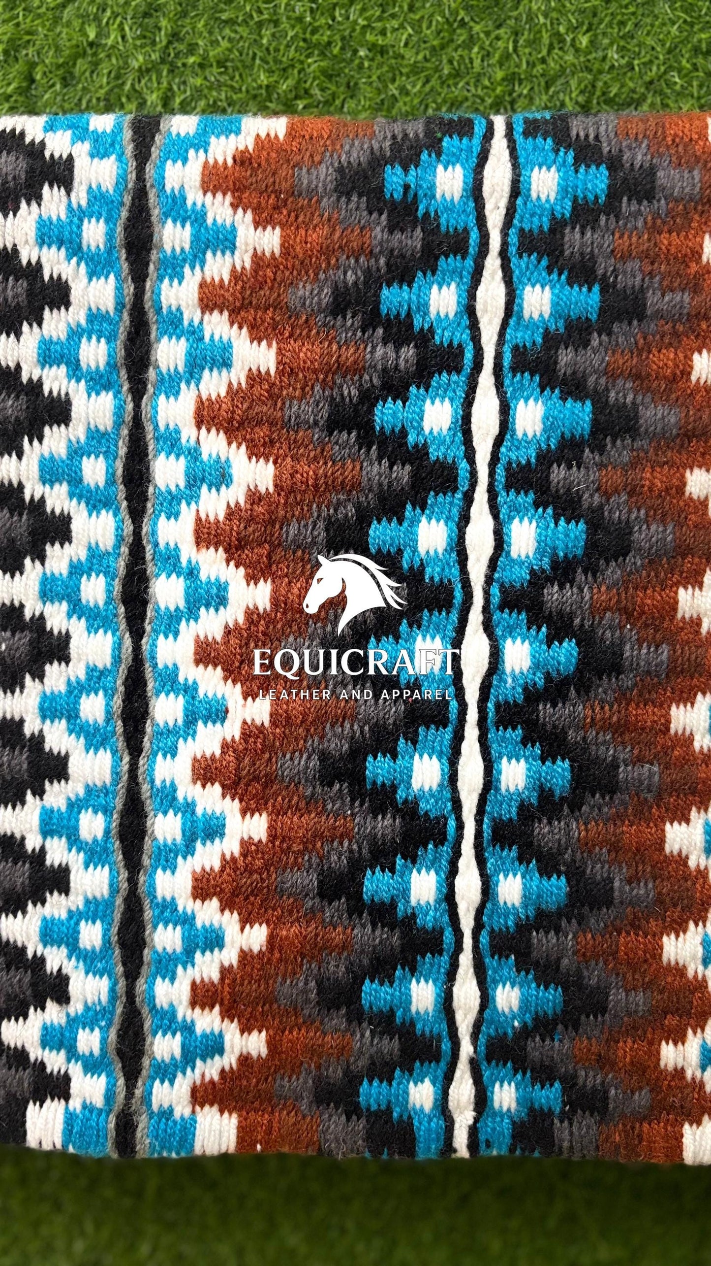 Turquoise Black Rust Wool Western Saddle Blanket – Aztec Zigzag Show Blanket | Horse Pad Barrel Racing Rodeo Tack SIZE 32X34