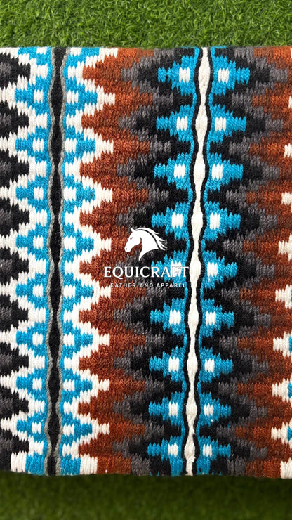 Turquoise Black Rust Wool Western Saddle Blanket – Aztec Zigzag Show Blanket | Horse Pad Barrel Racing Rodeo Tack SIZE 32X34